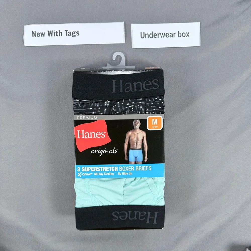 Hanes Mens Medium M Multi Synthetic Superstretch Boxer Briefs 3pk X-Temp Cooling